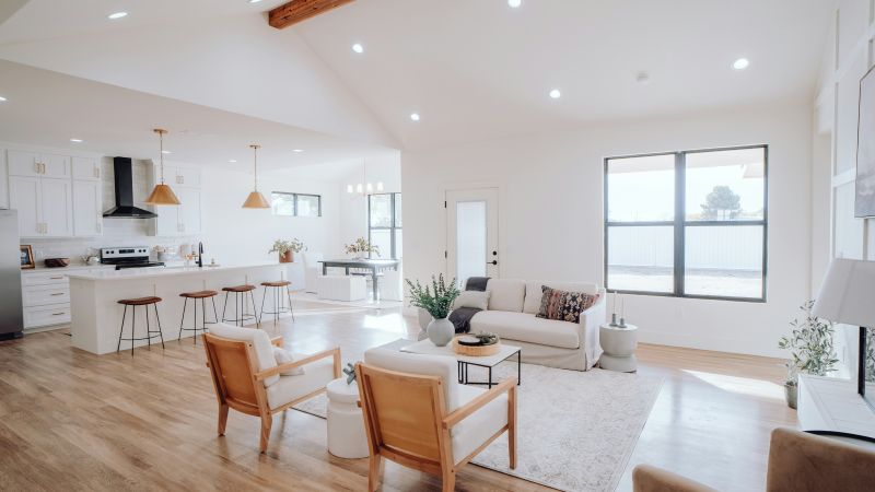 Staged modern luxury open-concept kitchen ready for pre-sale showing